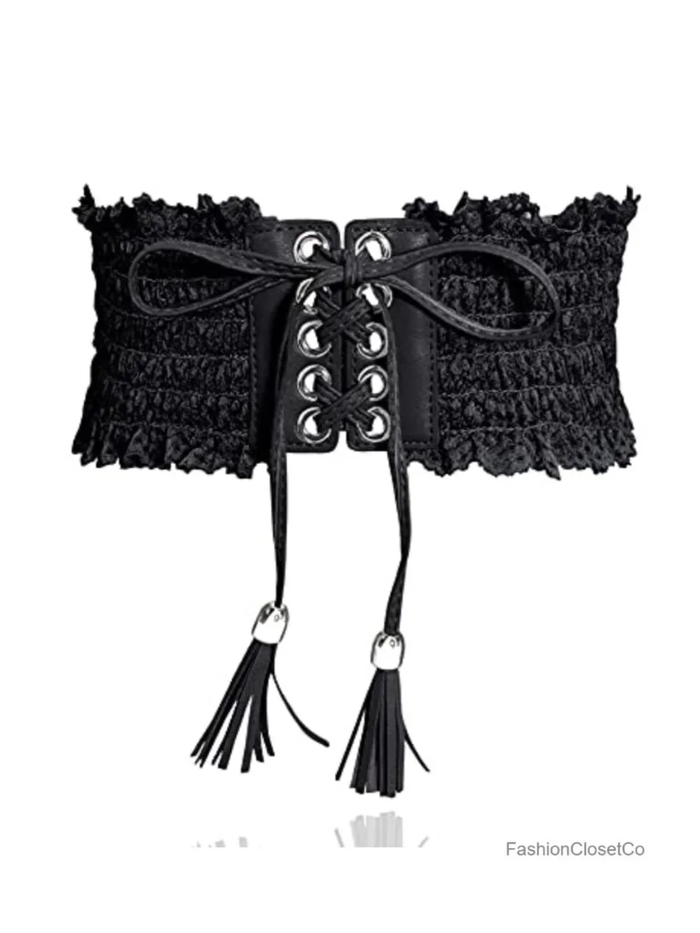 Adjustable Faux Leather Lace Tassel Obi Cinch Waist Belt